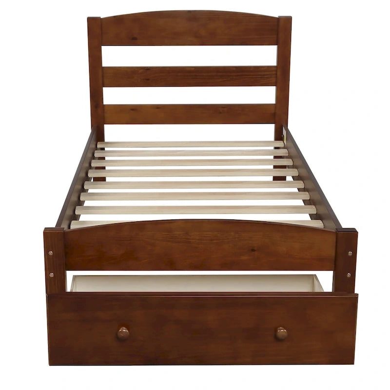 Cadre de lit simple plate-forme avec tiroir de rangement et support à lattes en bois, aucun sommier requis