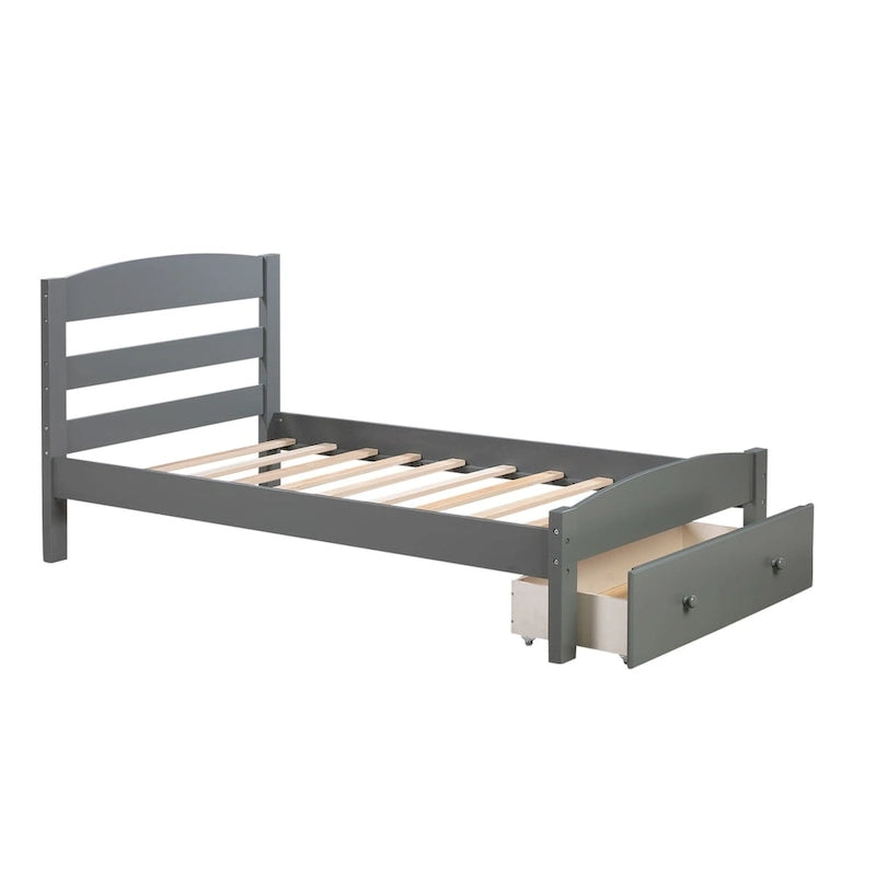 Cadre de lit simple plate-forme avec tiroir de rangement et support à lattes en bois, aucun sommier requis