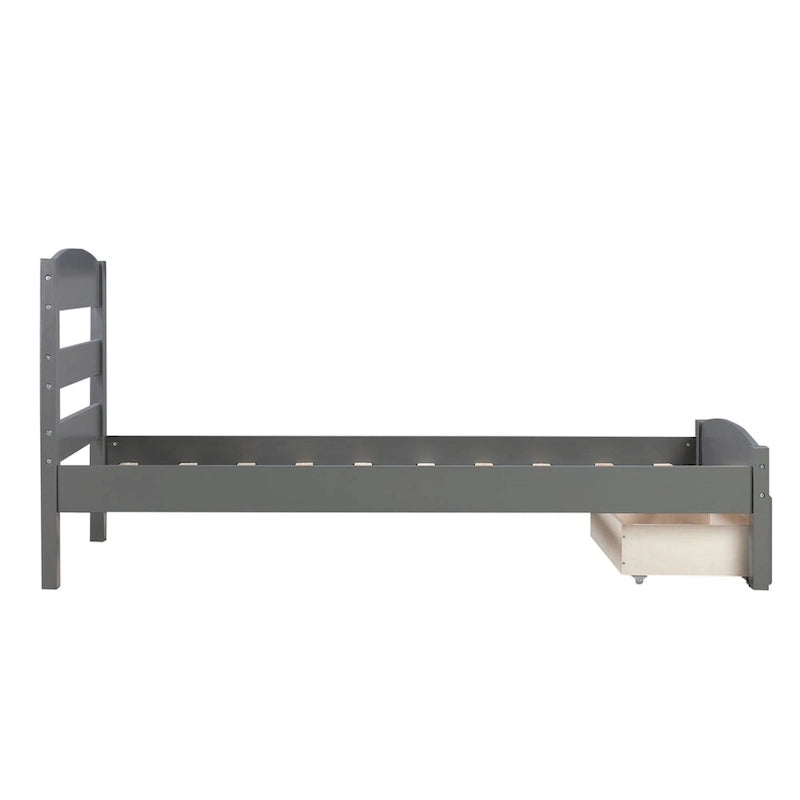 Cadre de lit simple plate-forme avec tiroir de rangement et support à lattes en bois, aucun sommier requis
