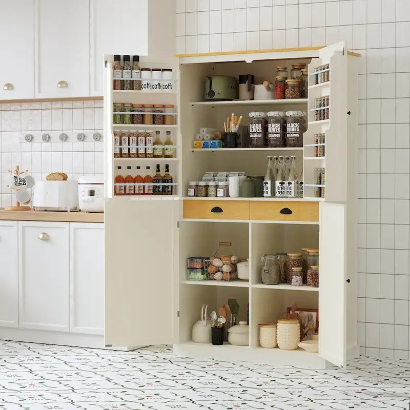 Armoire de cuisine autoportante haute 40,2x20x71,3 pouces avec 2 tiroirs, 2 étagères réglables et 8 étagères de porte