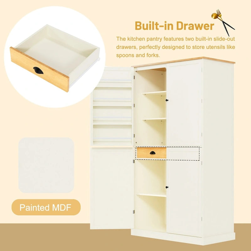 Armoire de cuisine autoportante haute 40,2x20x71,3 pouces avec 2 tiroirs, 2 étagères réglables et 8 étagères de porte