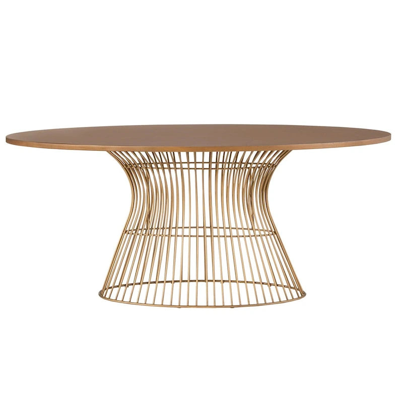 Table à manger ovale en bronze Mid-Century Modern avec piètement en métal – Plateau en MDF plaqué bois de 172 cm, 6 places