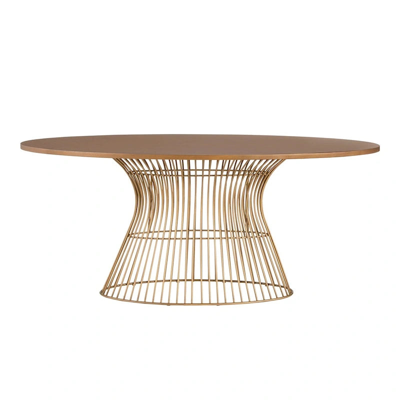 Table à manger ovale en bronze Mid-Century Modern avec piètement en métal – Plateau en MDF plaqué bois de 172 cm, 6 places