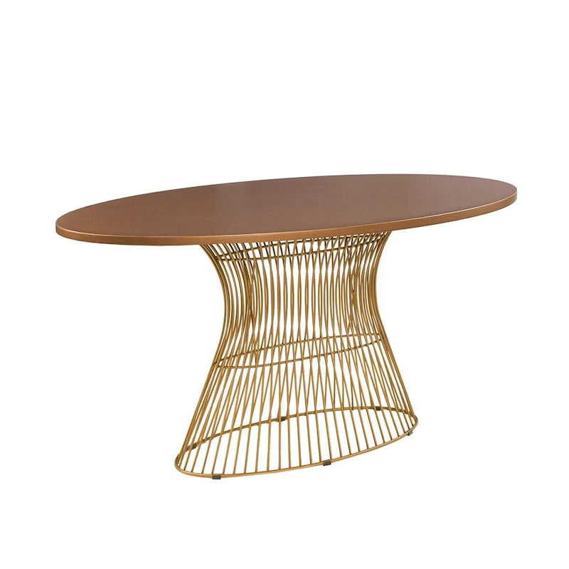 Table à manger ovale en bronze Mid-Century Modern avec piètement en métal – Plateau en MDF plaqué bois de 172 cm, 6 places