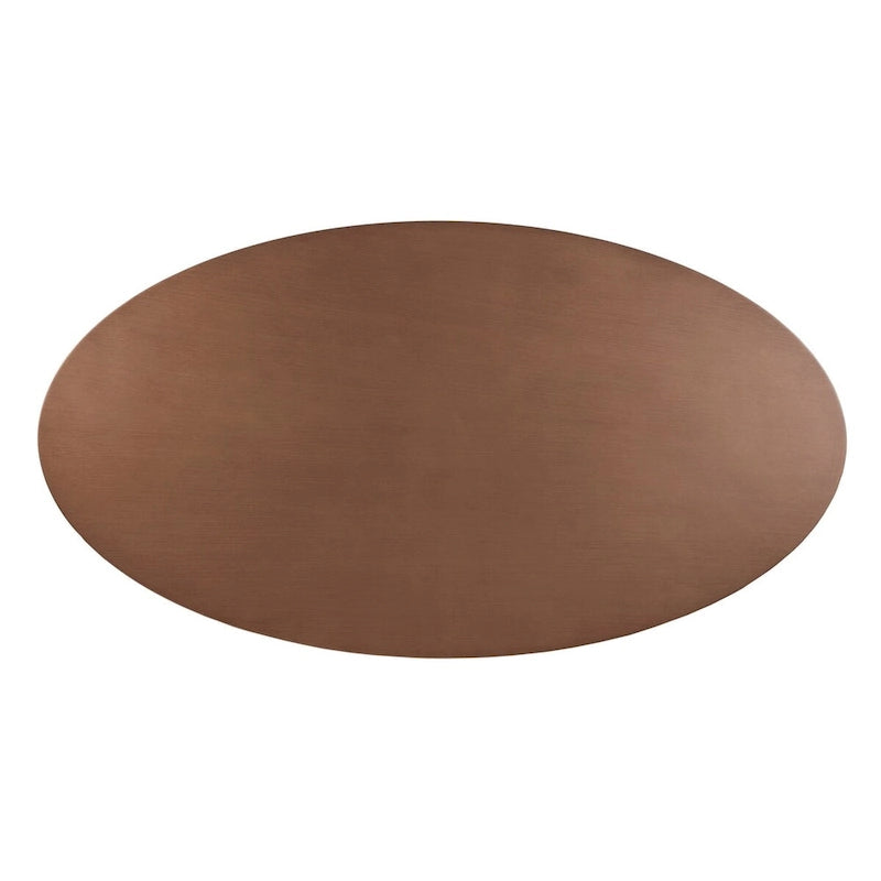 Table à manger ovale en bronze Mid-Century Modern avec piètement en métal – Plateau en MDF plaqué bois de 172 cm, 6 places