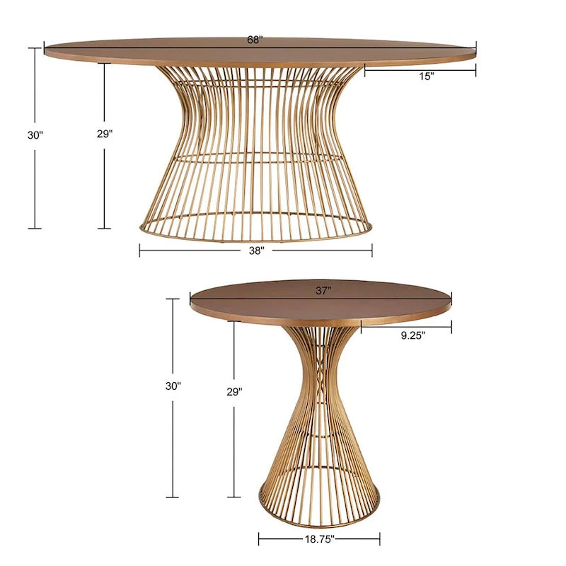 Table à manger ovale en bronze Mid-Century Modern avec piètement en métal – Plateau en MDF plaqué bois de 172 cm, 6 places