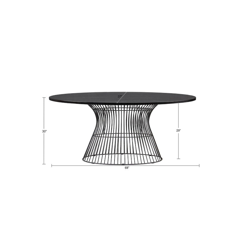Table à manger ovale en bronze Mid-Century Modern avec piètement en métal – Plateau en MDF plaqué bois de 172 cm, 6 places