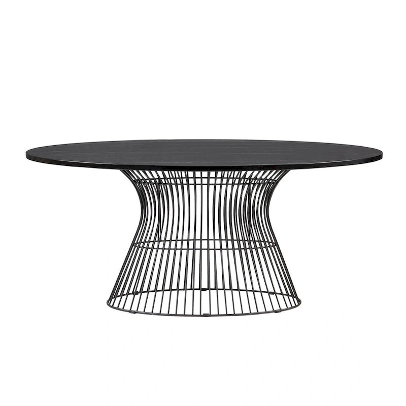 Table à manger ovale en bronze Mid-Century Modern avec piètement en métal – Plateau en MDF plaqué bois de 172 cm, 6 places