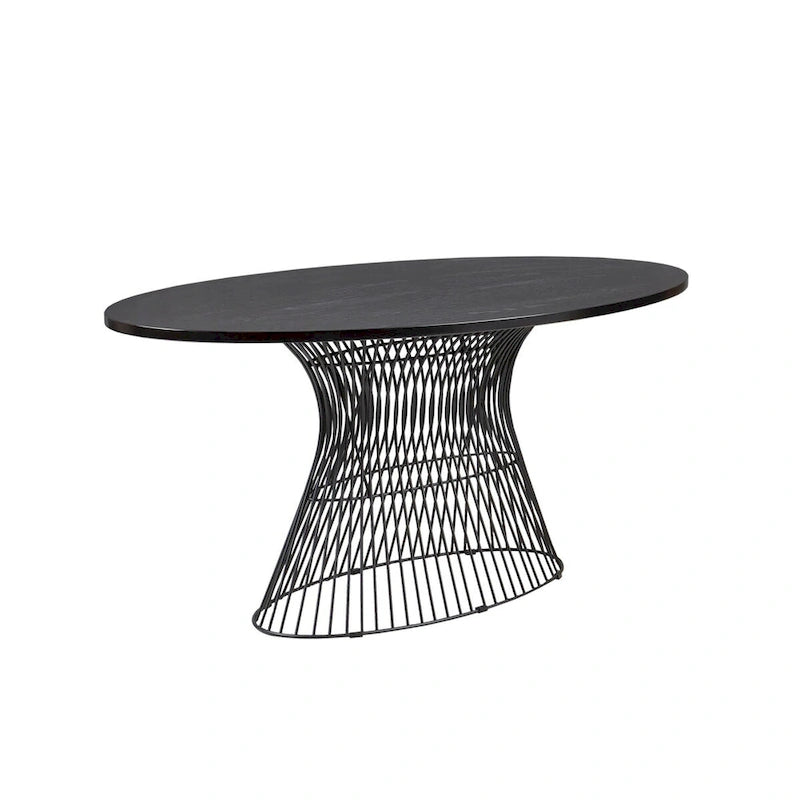 Table à manger ovale en bronze Mid-Century Modern avec piètement en métal – Plateau en MDF plaqué bois de 172 cm, 6 places