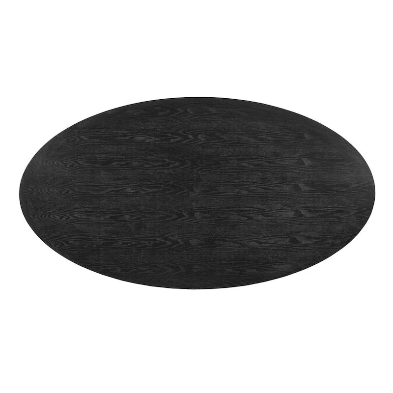 Table à manger ovale en bronze Mid-Century Modern avec piètement en métal – Plateau en MDF plaqué bois de 172 cm, 6 places