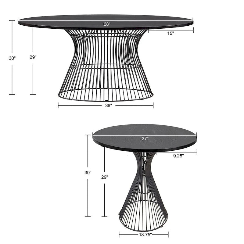 Table à manger ovale en bronze Mid-Century Modern avec piètement en métal – Plateau en MDF plaqué bois de 172 cm, 6 places