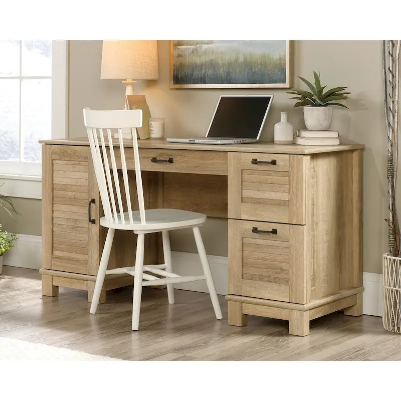 Bureau d'ordinateur à double piédestal avec 3 tiroirs, rangement de dossiers et étagère réglable – Chêne Orchard