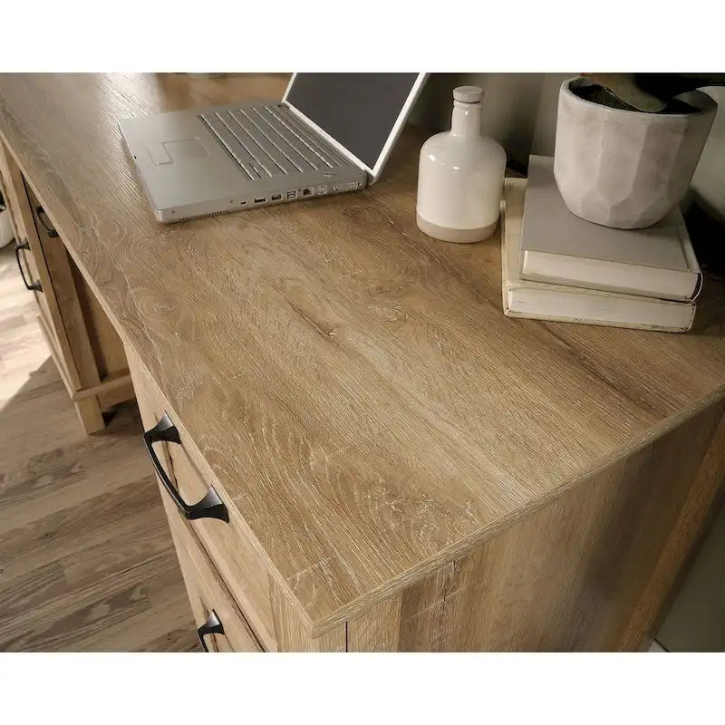Bureau d'ordinateur à double piédestal avec 3 tiroirs, rangement de dossiers et étagère réglable – Chêne Orchard