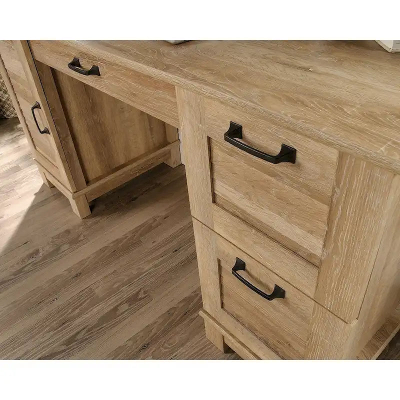 Bureau d'ordinateur à double piédestal avec 3 tiroirs, rangement de dossiers et étagère réglable – Chêne Orchard