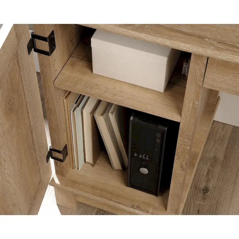 Bureau d'ordinateur à double piédestal avec 3 tiroirs, rangement de dossiers et étagère réglable – Chêne Orchard