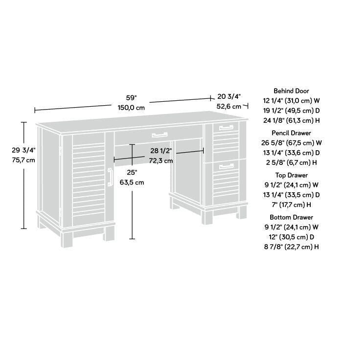 Bureau d'ordinateur à double piédestal avec 3 tiroirs, rangement de dossiers et étagère réglable – Chêne Orchard