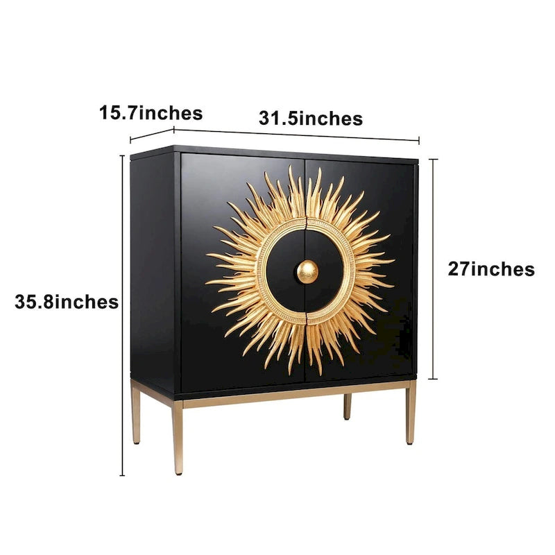 Buffet de salle à manger avec 2 portes et rangement, bahut effet soleil pour salon