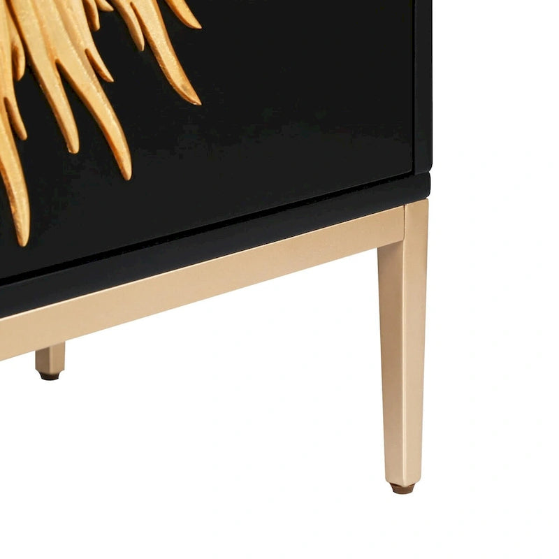 Buffet de salle à manger avec 2 portes et rangement, bahut effet soleil pour salon